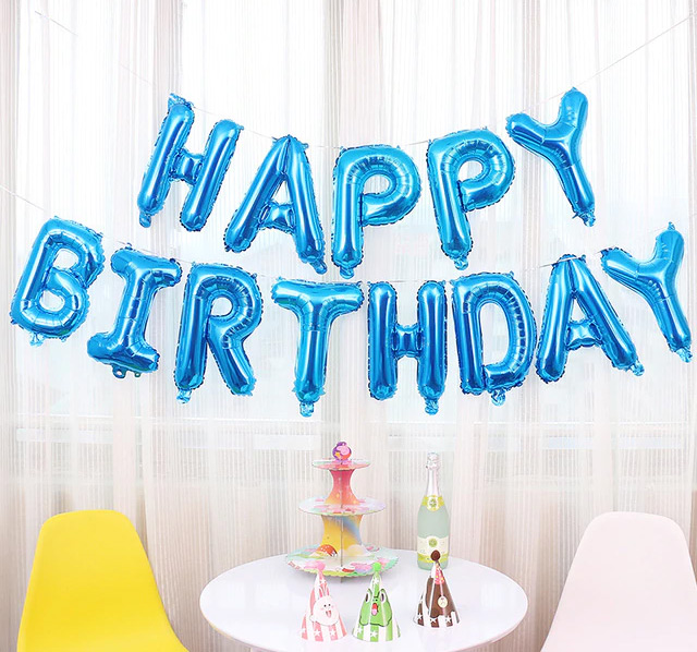 Trang trí chữ Happy Birthday bong bóng màu xanh